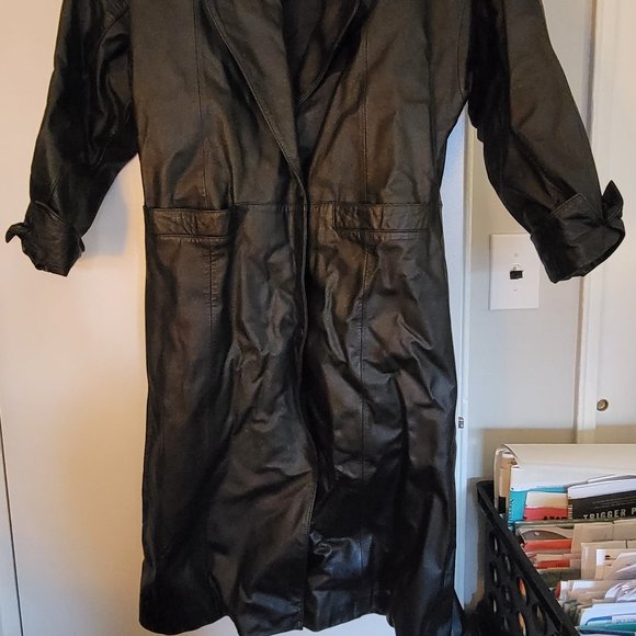 Sana Furs & Leather vintage black trench women's size XS Thermolite insulation - Picture 2 of 5